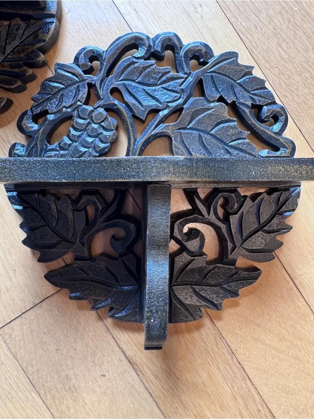 Vintage Set of 2 Carved Wood Grapevine Wall Shelves for Plants/Candles/Figurines